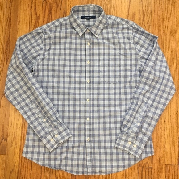 Bowery & Broome Cotton Blue Plaid Long Sleeve Button Down Shirt - Picture 10 of 13